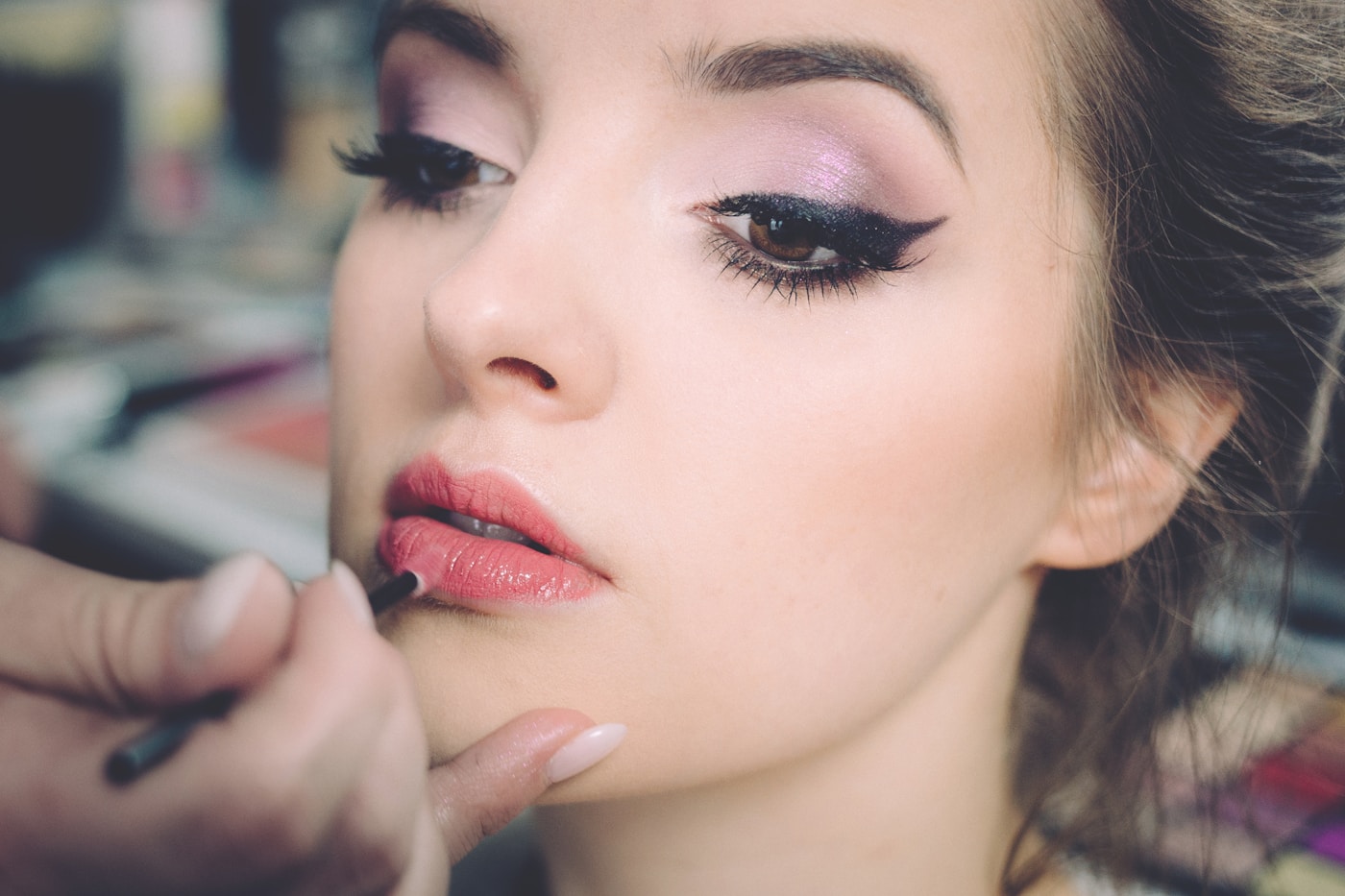 Elegant makeup brushes and cosmetics
